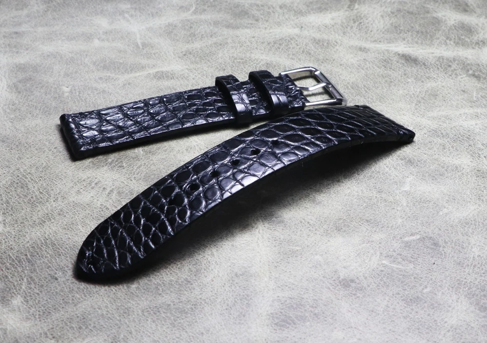 

Ultra-thin Black Alligator strap 18 19 20 21 22mm High-end Handmade watchband Crocodile skin Genuine Leather watch band Belt