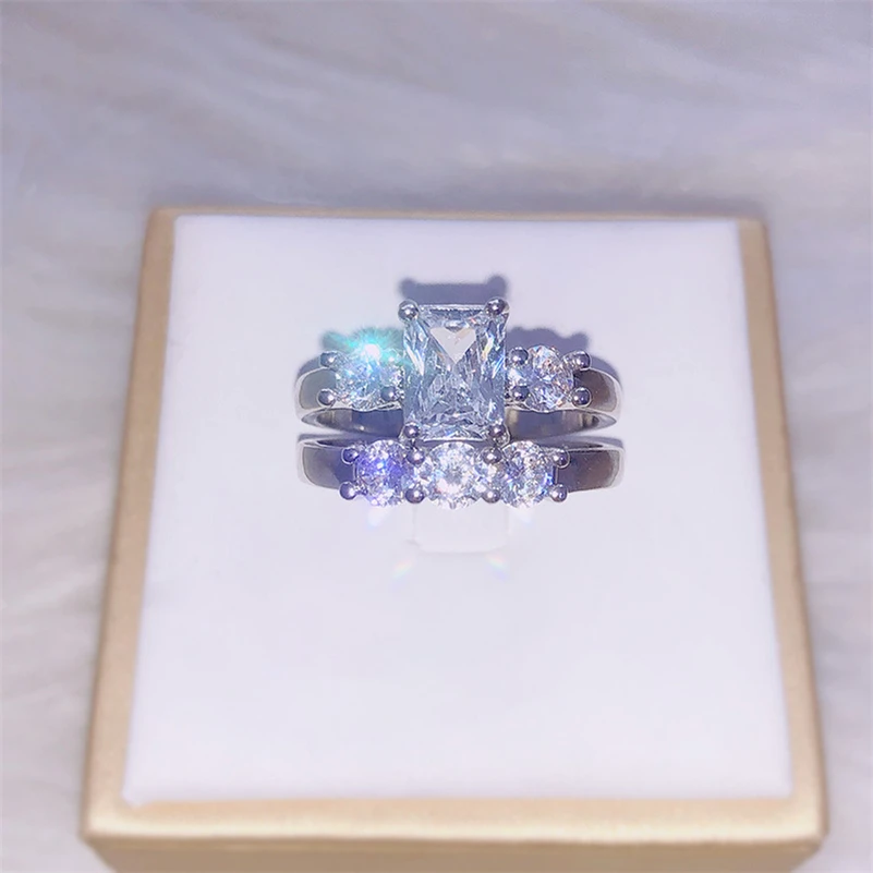 Женский комплект колец из серебра 925 пробы роскошные кольца с белым топазом