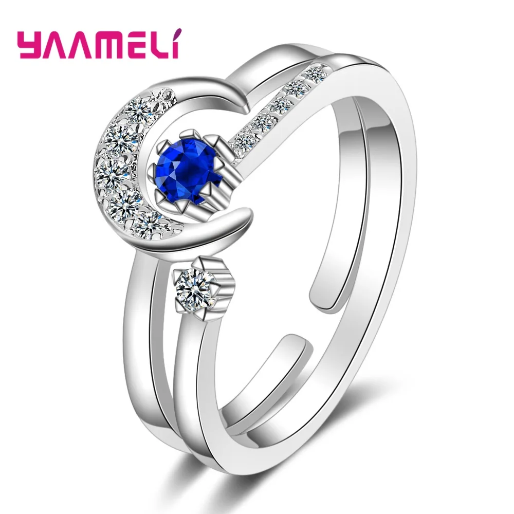 

925 Sterling Silver Jewelry Nice Moon/Star Cubic Zirconia Mosaic Inlay Paved Couples Ring for Women Men Wedding Engagement