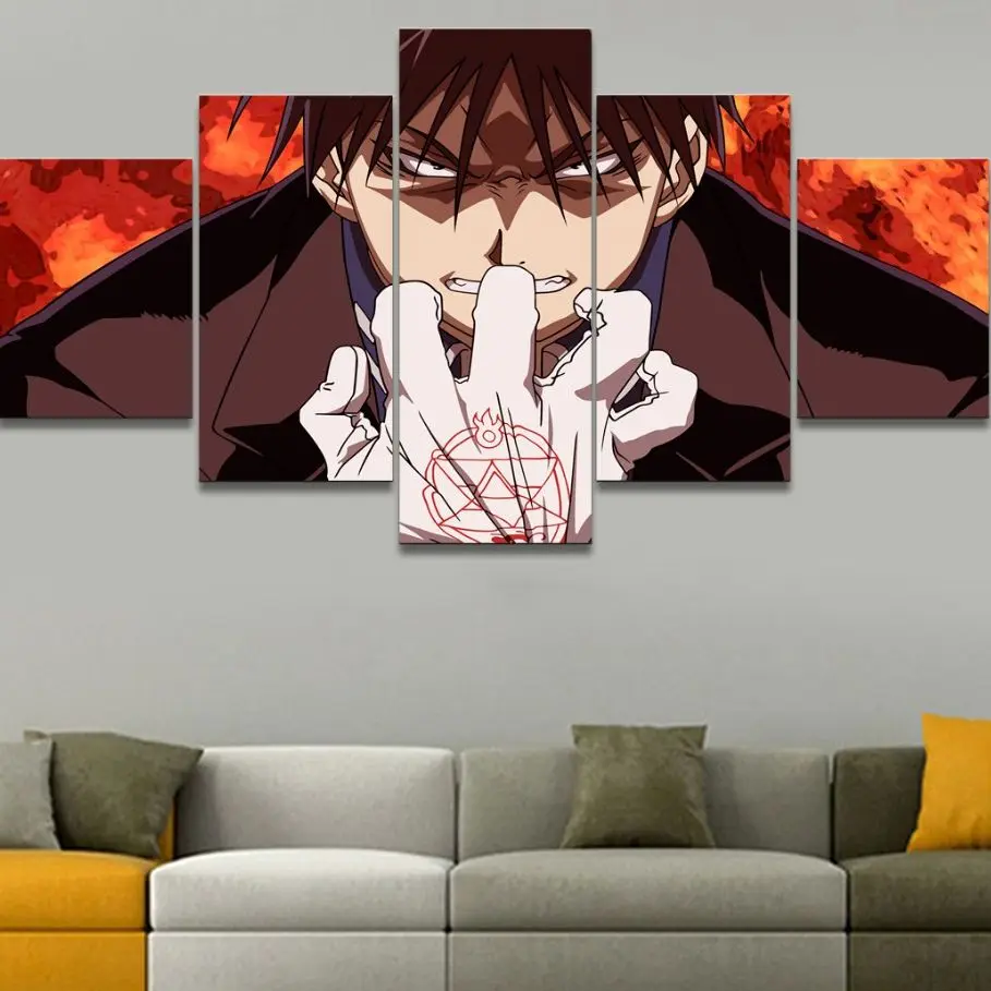 

5 Pieces Anime Full Metal Alchemist Roy Posters Canvas Wall Art Pictures Accessories Decoration Living Room Home Decor Paintings