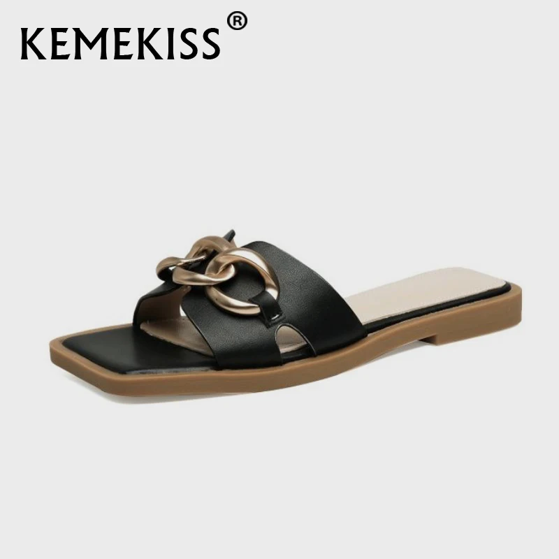 Тапочки KemeKiss женские из натуральной кожи модные повседневные тапки на плоской