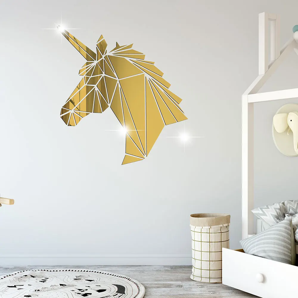 3D акриловый зеркальный настенный стикер Настенная Наклейка Единорог украшение