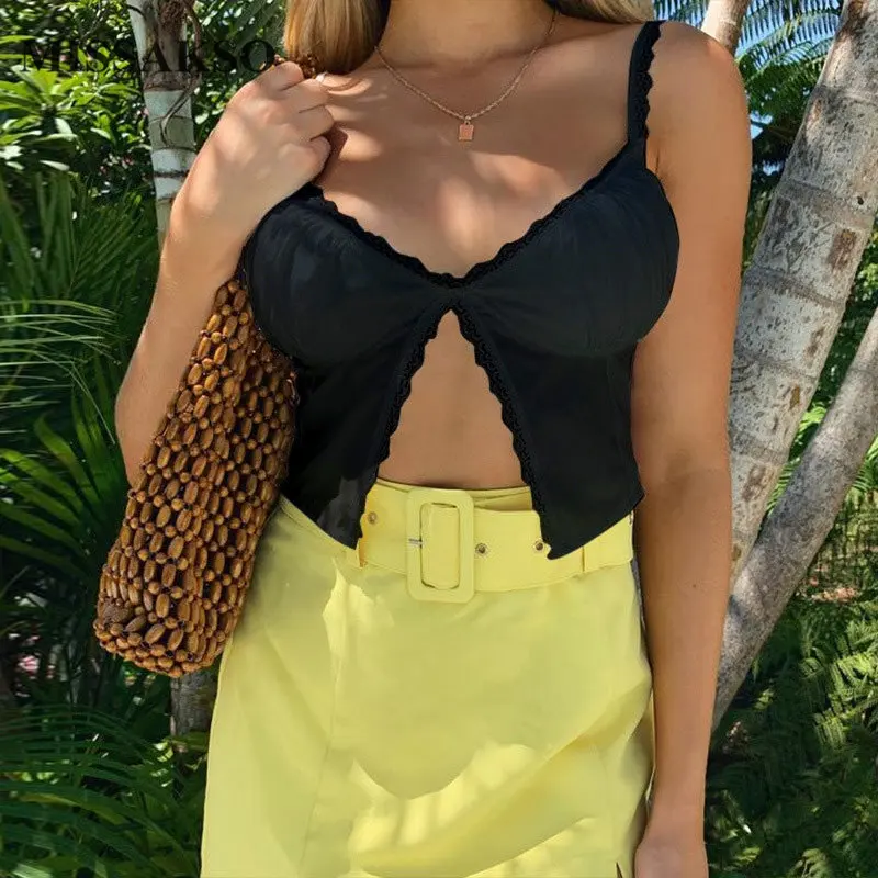 Сексуальный летний укороченный топ Missakso с открытой спиной кружевной клубный