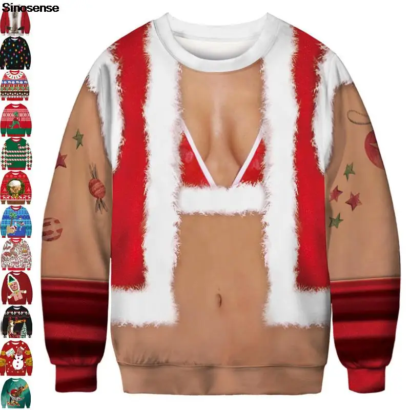 

Men Women Ugly Christmas Sweater Novelty 3D Funny Printed Autumn Holiday Party Xmas Sweatshirt Pullover Christmas Jumpers Tops