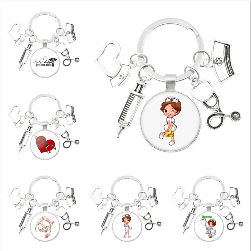 Cute Medical Keychain with Love Heart Key Ring Fashion Jewelry Thanksgiving Gift Key Holder for Nurse and Doctor