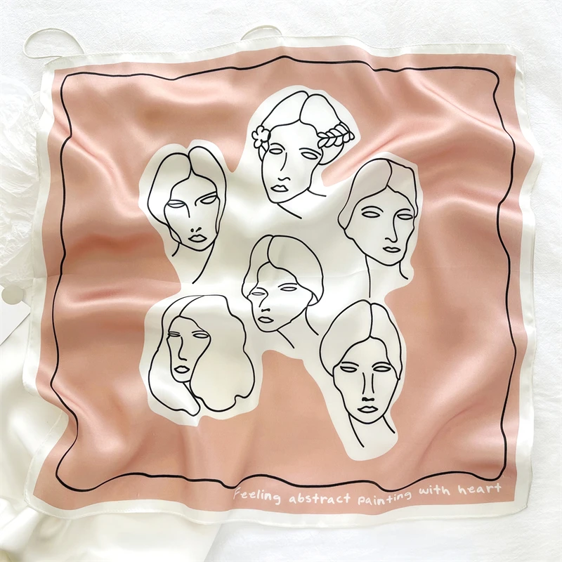 

Luna&Dolphin Spring Small Square Scarf 53x53CM 100% Nature Silk Sketches Face Soft Bandanas Headbands Bag Ribbon Lady Kerchief