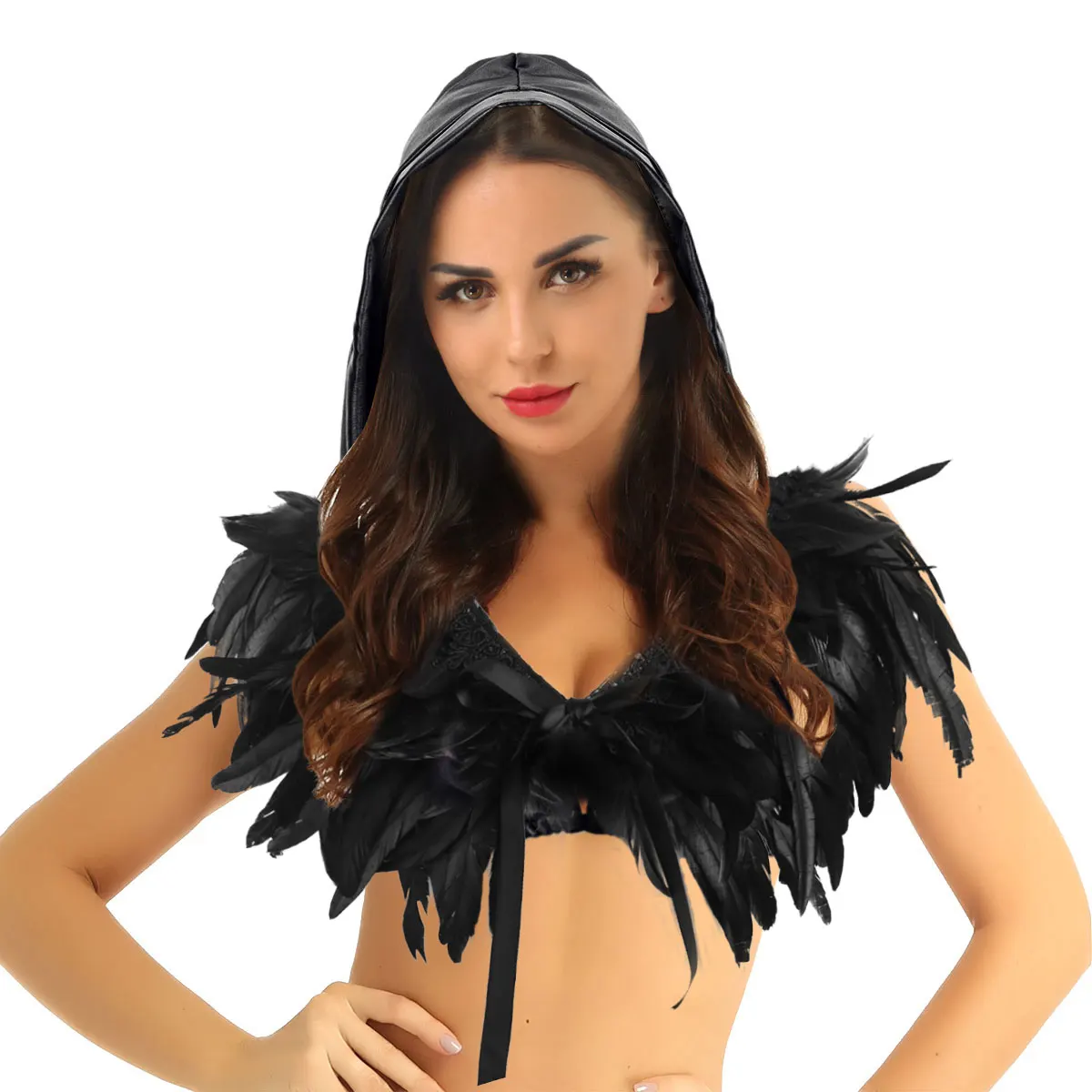 Женский черный болеро с перьями накидка на плечо кружевной воротник костюмы
