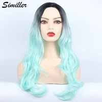 similler synthetic long wavy green pink wigs for african american women heat resistance fiber ombre cosplay wig middle part