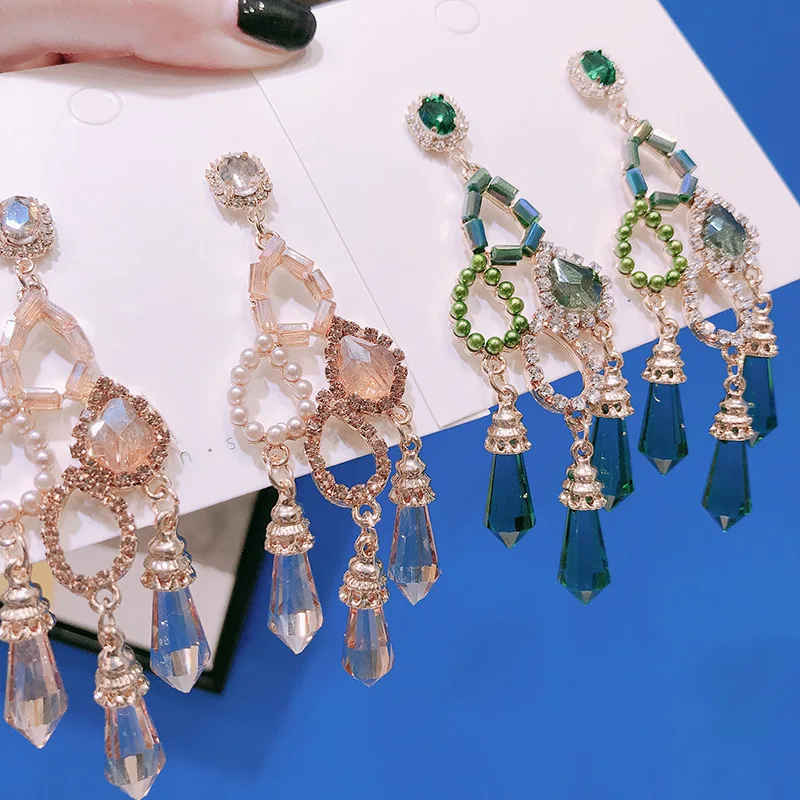 Fashion Korean Exaggerated Personality Crystal Pendant Earrings Elegant for Women Rhinestone Earrings Jewelry