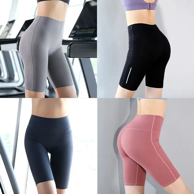 

Women High Waist Reflective Strip Biker Shorts Workout Running Sport Tights