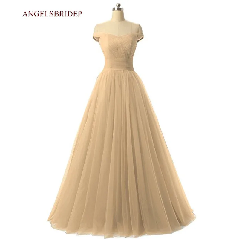 Женское вечернее платье с открытыми плечами ANGELSBRIDEP длинное фатиновое в пол