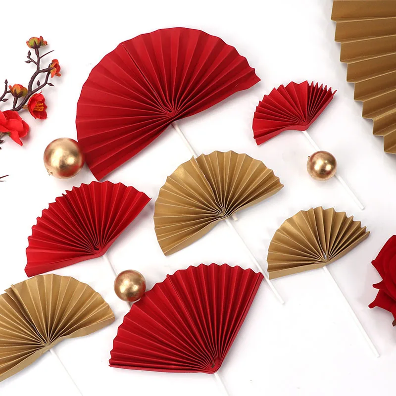 Украшение для торта в китайском стиле на день рождения красный складной веер