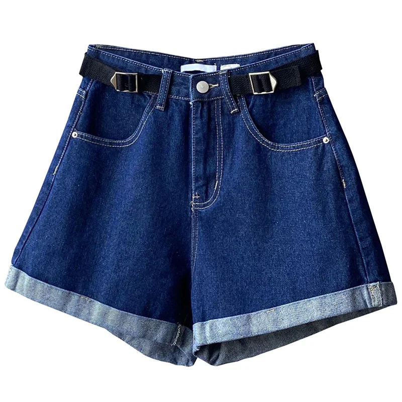 

Yeeloca Fashion Denim Shorts Women's 2021 Summer New Korean High Waist Loose Trousers Wide Leg A-line Navy Blue Jeans