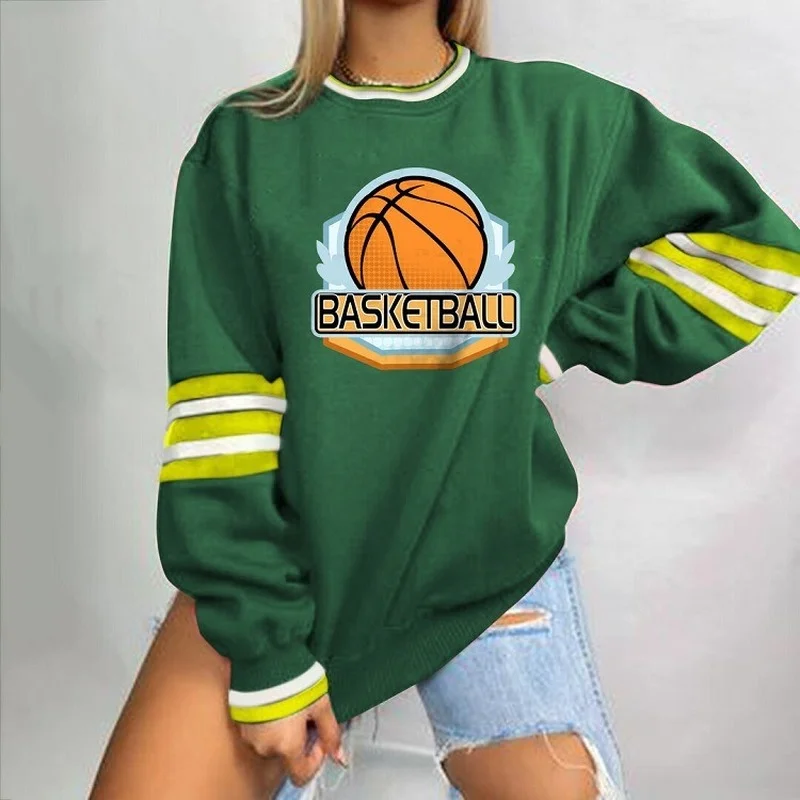 

Ins Hot Green Basketball Print Sweatshirt Women O-neck Oversized Long Sleeve Tops 2021 Autumn Fashion Streetwear Teens Clothes