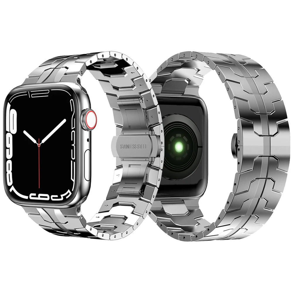 

Ремешок для Apple watch Series 7 45 мм 41 мм, металлический мужской браслет из нержавеющей стали для iWatch 6 SE 5 4 44 мм 40 мм 42 мм 38 мм
