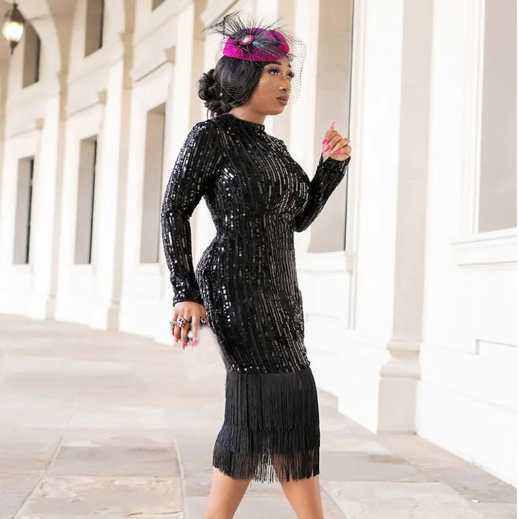 Женское платье с длинным рукавом модное однотонное эластичное блестками и
