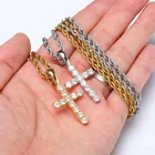 Подвеска DNSCHIC из серебра 925 пробы с микромоховым камнем, однотонный крест, винтажное ювелирное изделие с Иисусом в стиле хип-хоп, сверкающее ожерелье