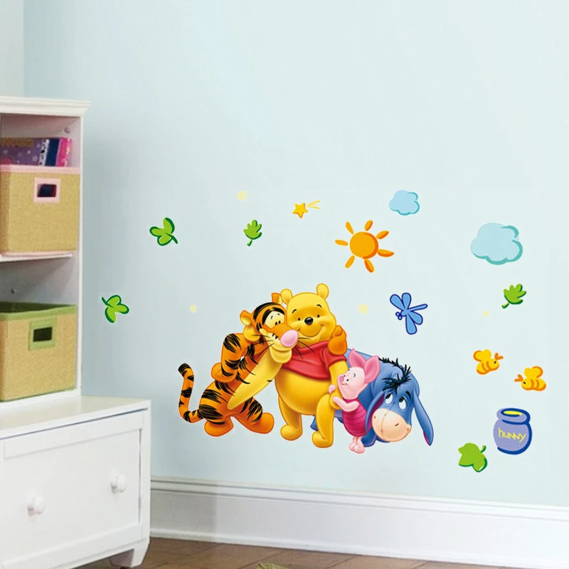 

Винни-Пух, аниме Наклейка на стену, украшение для детской комнаты, мультяшный медведь, тигр, свинья, осел, животные, Настенная роспись, задний...
