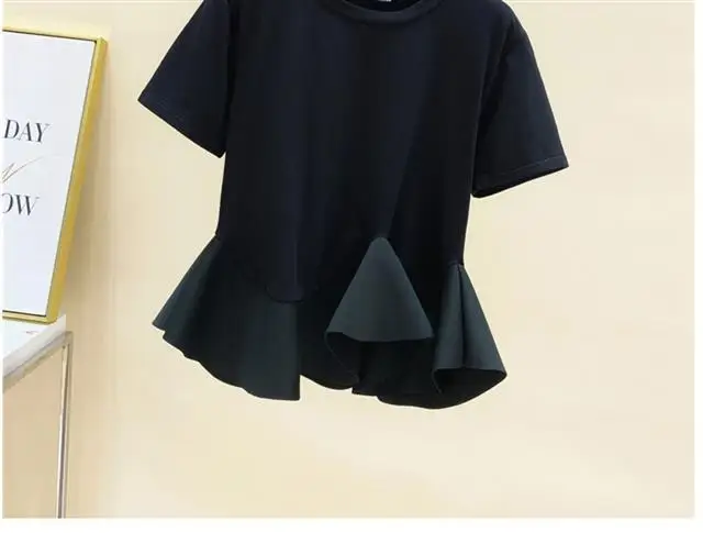 

Ruffle Patchwork Loose Short Sleeve O Neck T-shirt Women's Casual Top 2021 Summer New Fashion