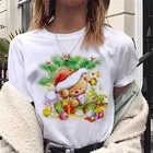 Новая Милая футболка с оленем в стиле Харадзюку, модная женская белая футболка с рождественским принтом и коротким рукавом, подходящие всесезонные футболки