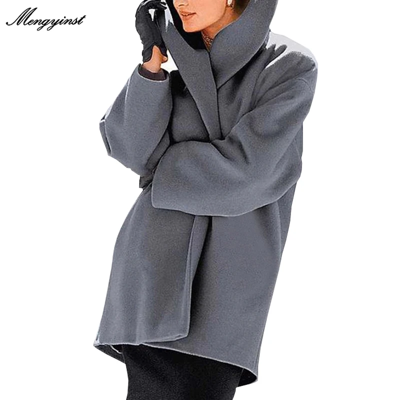 

Осенне-зимнее Модное теплое шерстяное пальто для женщин, повседневная женская однобортная Свободная верхняя одежда из смешанной шерсти с к...