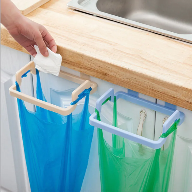 kitchen garbage bag holder in waste bin 1PC Plastic Cupboard Door Rubbish Rack cabinet door Hanging Trash Bag Rack Cloth Rack