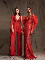 top quality red sequined v neck camisole dress sexy long trumpet celebrity evening party designer birthday dresses vestidos