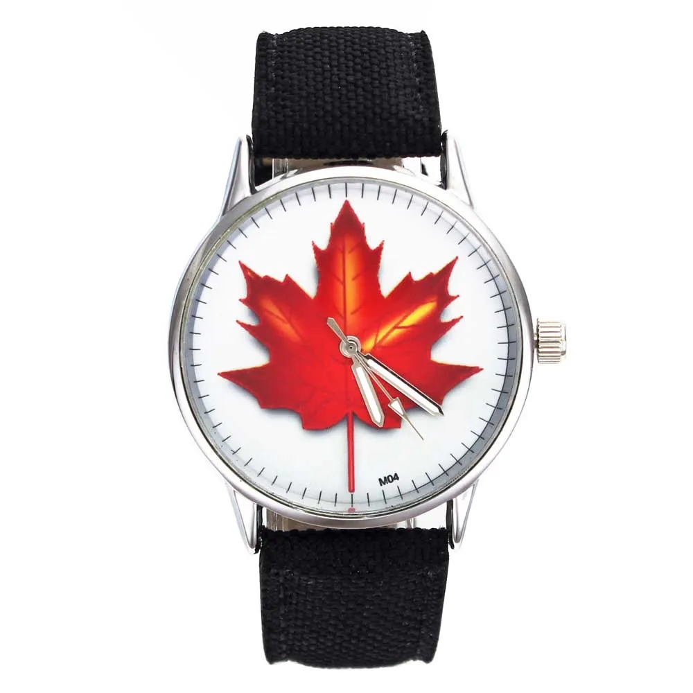 Maple Leaves Red Tree Leaf Clover Creative Design Watches Fashion Men Women Decoration Canvas Strap Casual Sport Wrist Watch