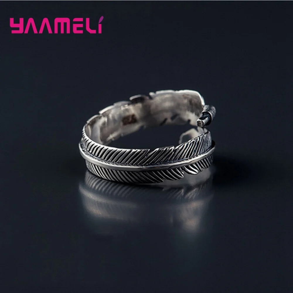 Wholesale Price European Jewelry 925 Sterling Silver Feather Rings Opening Band Resizable Size Antique S925 Women Jewellery | Украшения и - Фото №1