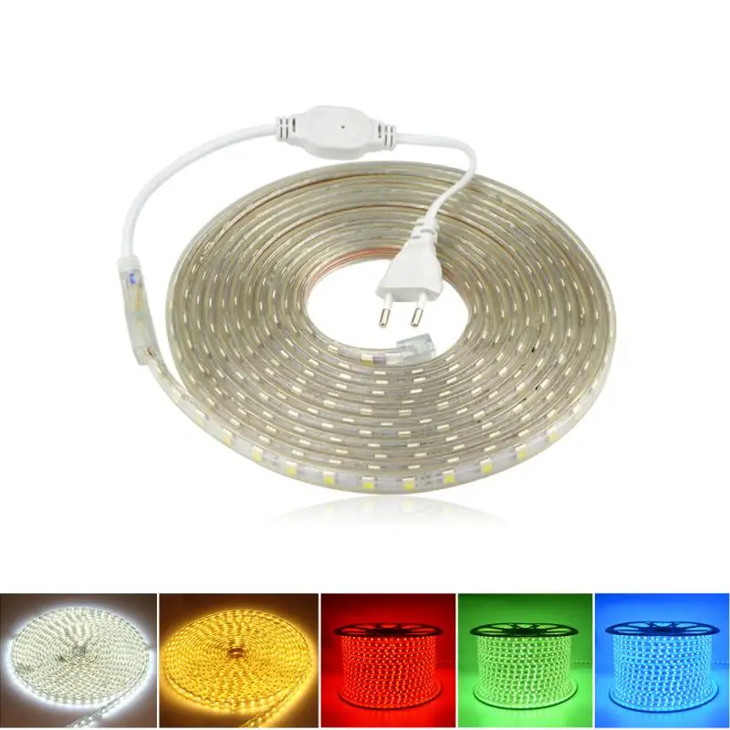 

Muticolor LED Strip Light AC 220V Waterproof Flexible EU PLug Tape 1M 3M 5M Living Room Kitchen Outdoor Indoor Home Decor Lights
