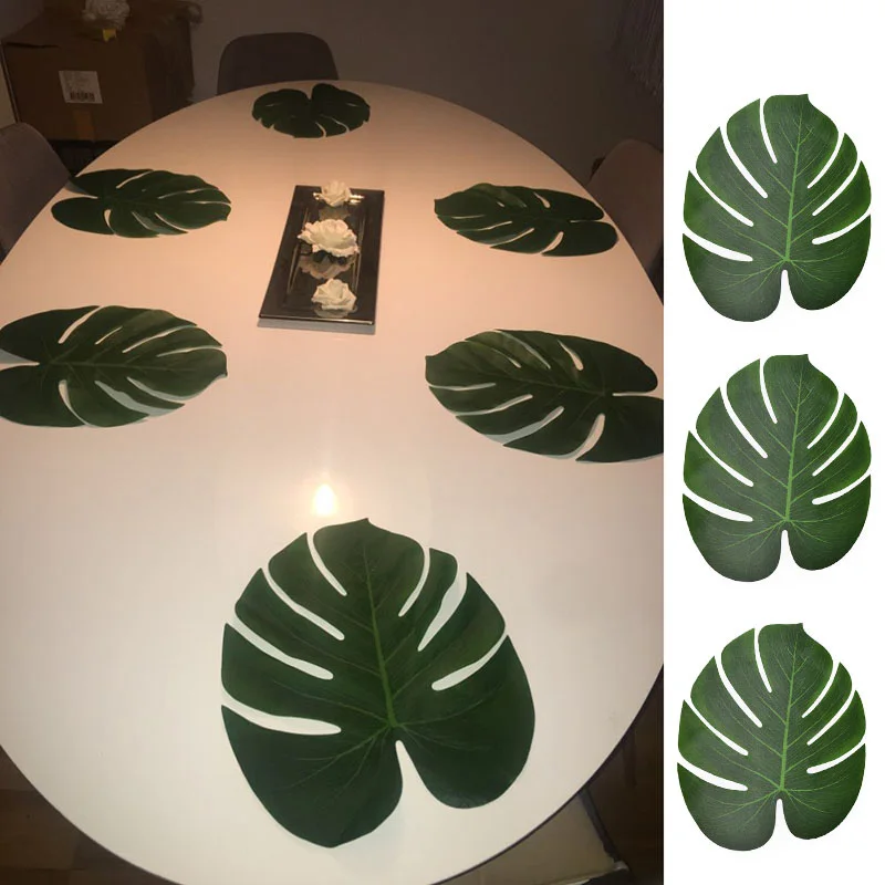 

12/24pcs Tropical Artificial Palm Leaves Jungle Foliage Hawaiian Luau Summer Party Table Decoration Accessories Simulation Leaf