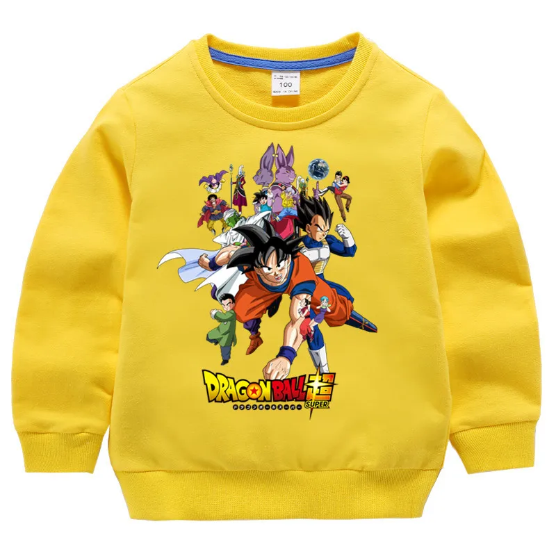 T102A-yellow Детские хлопковые толстовки с капюшоном с принтом «Dragon Ball Z super son goku», хлопковый пуловер для девочек, топы для маленьких мальчиков, осенняя одежда - Цвет: T102A-yellow