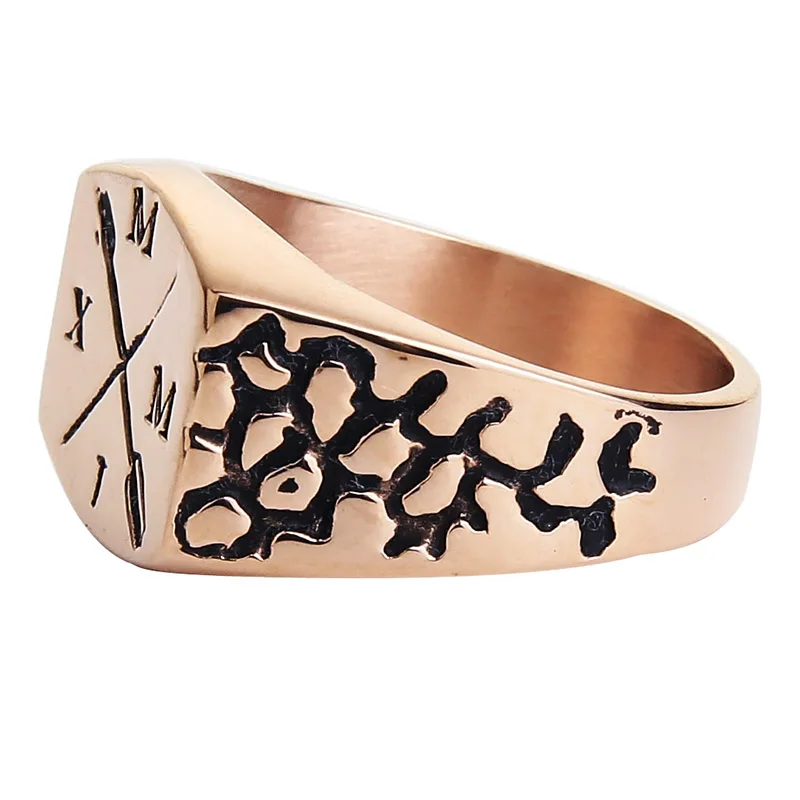 Rose Gold Ювелирные изделия Valily, мужское кольцо с римскими цифрами, Винтажное кольцо со стрелками, дизайнерское кольцо, кольцо из нержавеющей стали, розовое золото, кольца для женщин YU5 - Цвет основного камня: Rose Gold