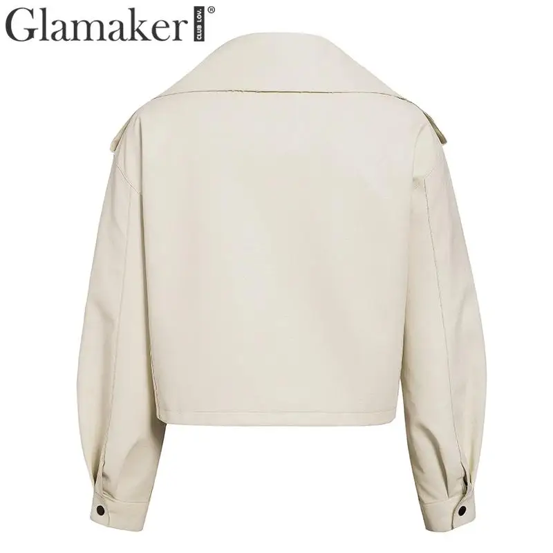 Glamaker однотонная искусственная кожа короткая зимняя куртка женская с длинным рукавом Базовая осенняя куртка пальто Женский бомбер повседневная кожаная новая куртка