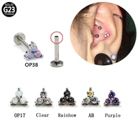 2pcs g23 titanium labret lip ring triangle copper zircon ear tragus cartilage helix earring labret lip stud piercing jewelry