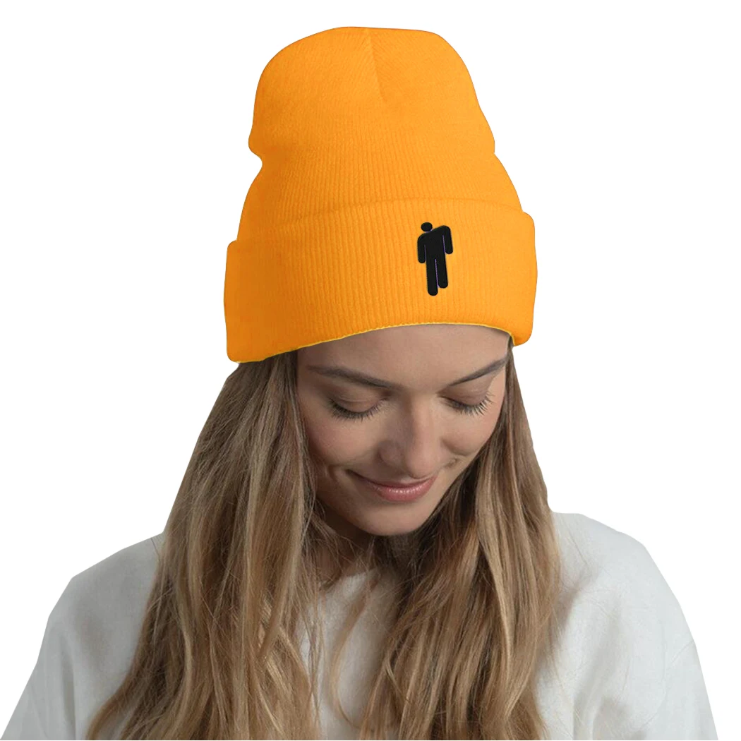 Bee Yellow Billie Eilish, шапка в стиле хип-хоп, женские неоновые зеленые кепки, Модная вязаная шапочка с вышивкой, шапки Skullies, уличная шапка, капот, 18 цветов - Цвет: Bee Yellow