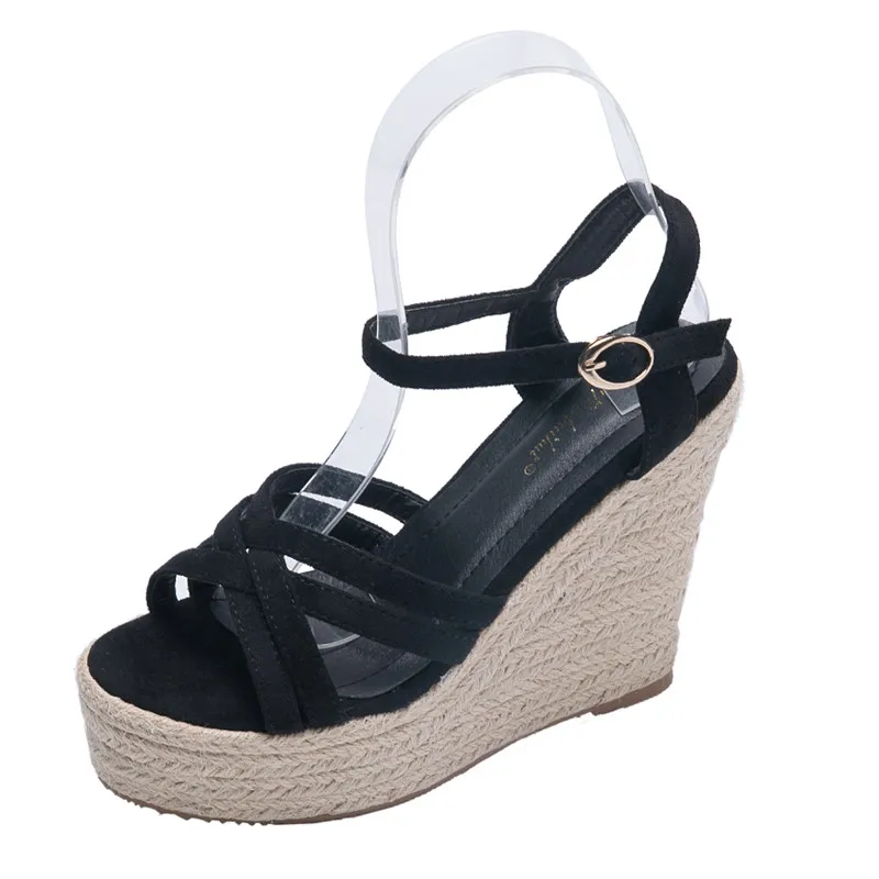 

2020 summer new sexy super high heel slope heel sandals women's leather one line with thick bottom waterproof platform open toe