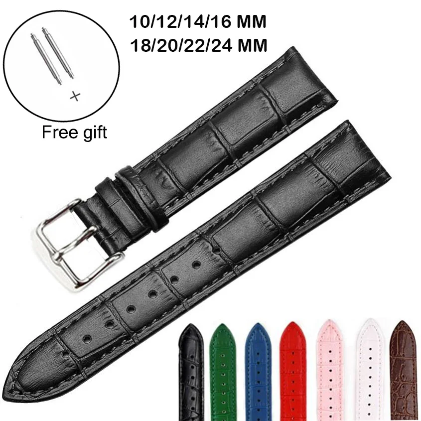 

Soft Leather Strap 10mm 12mm 14mm 16mm 18mm 20mm 22mm 24mm Men Women Universal Replacement Wrist Band Belt Watch Accessories