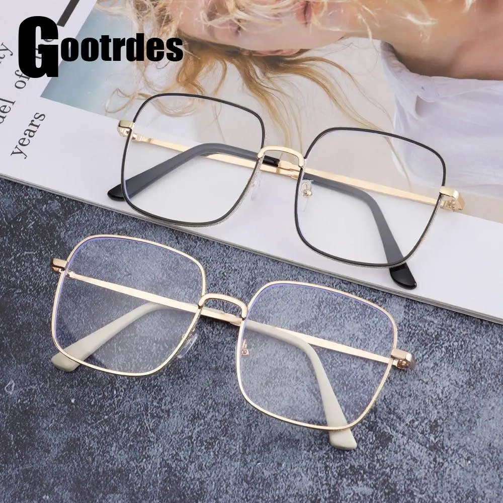 

Radiation Protection Computer Goggles Vintage Square Myopia Glasses Oversized Eyeglasses Diamond Studded Eyewear