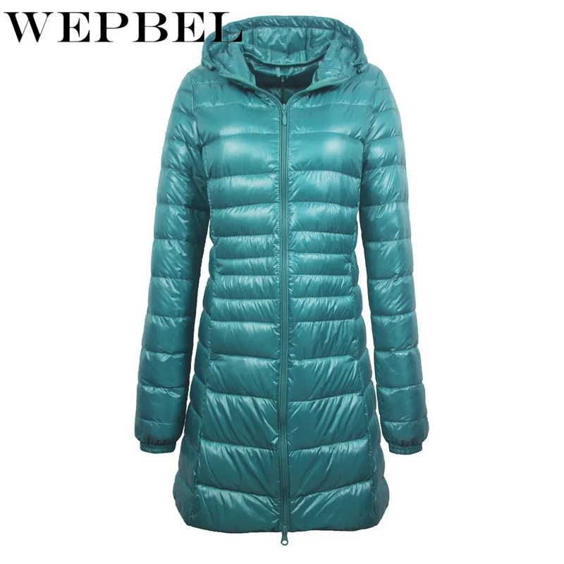 WEPBEL, S-7XL, зимние куртки, женские, белые, утиный пух, длинная куртка, женские, с подкладкой, с капюшоном, парки, ультра-светильник, портативные пуховики