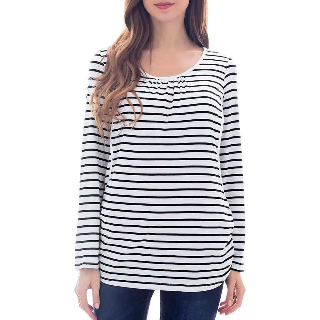 

Women Maternity Long Sleeve Top Striped Nursing Tops T-shirt Pregnant Fashion Casual Blouse For Breastfeeding Casual Blouse #730