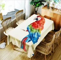 new watercolor parrot animal digital printing polyester waterproof tablecloth washable cotton dustproof rectangular table cloth