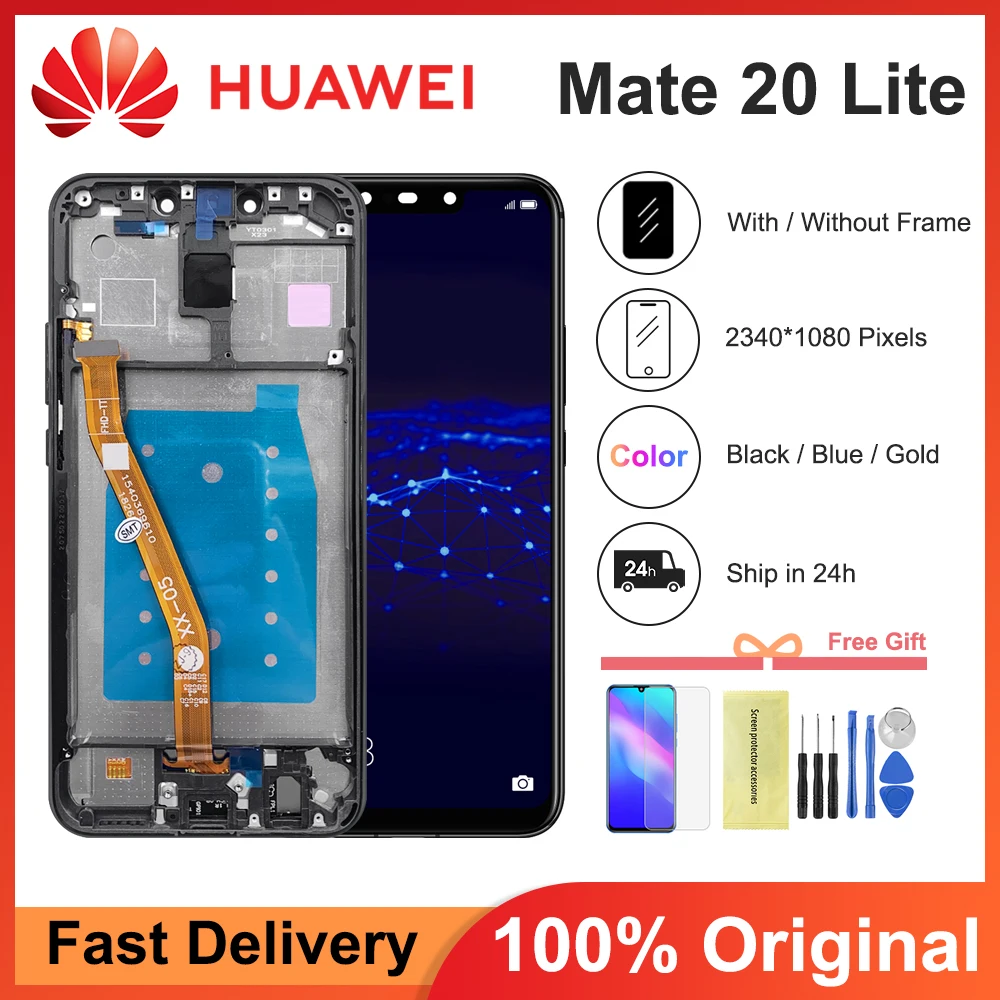 Pantalla LCD con marco para móvil, digitalizador de pantalla táctil para Huawei Mate20 Lite, SNE, LX1, LX2, LX3, 100%