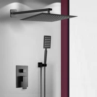 BAKALA Black Stainless Steel Square Black Shower Set Bathroom Rain Shower Head Faucet Shower Mixer Handheld Shower Spray Set
