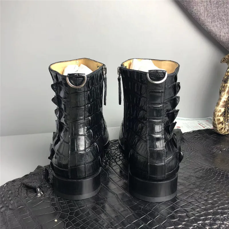 Мужские Ботильоны ручной работы из натуральной крокодиловой кожи черные