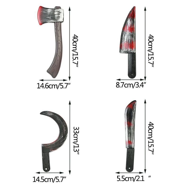 

Halloween Party Blood Axe Sickle Knife Plastic Simulation Weapon Halloween Decoration For Cosplay Costume Props Kids Favor Toys