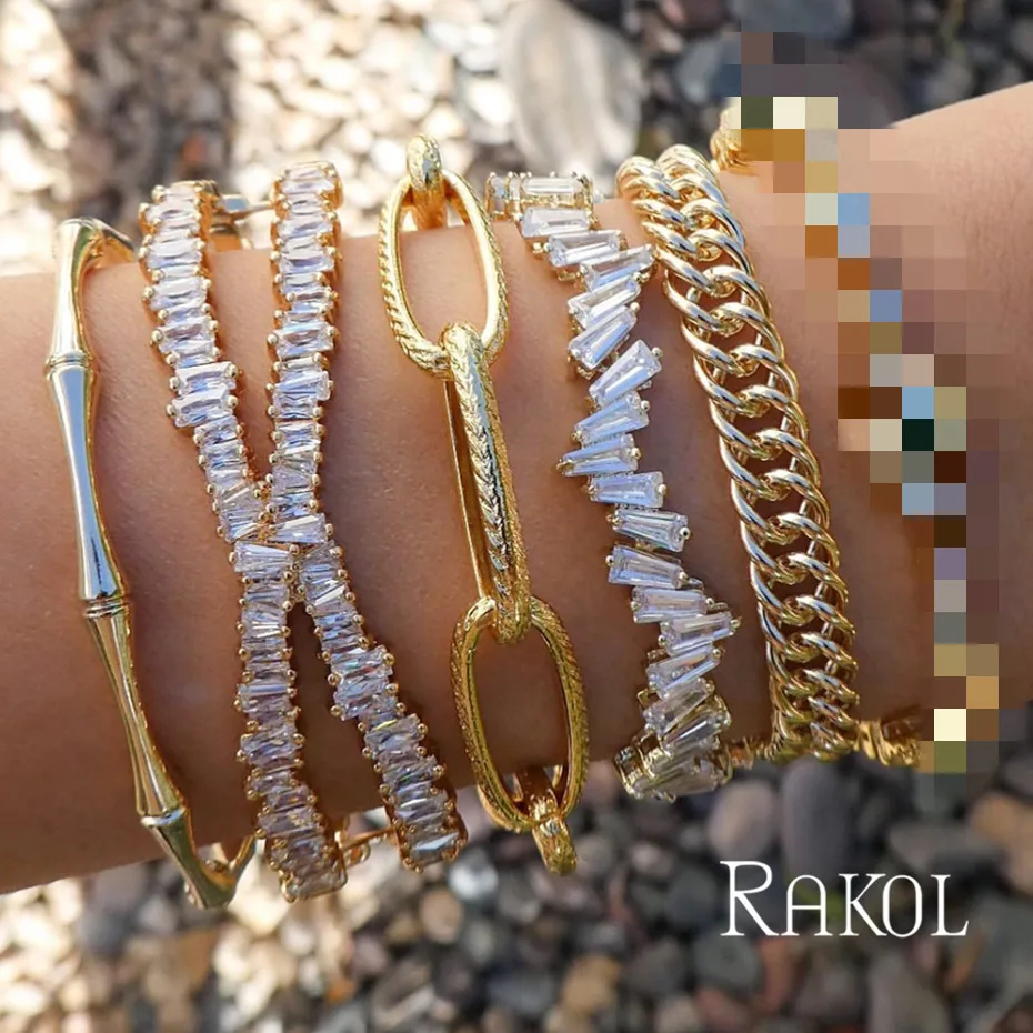 RAKOL модный AAA багет кубический цирконий X форма большие манжеты браслеты для