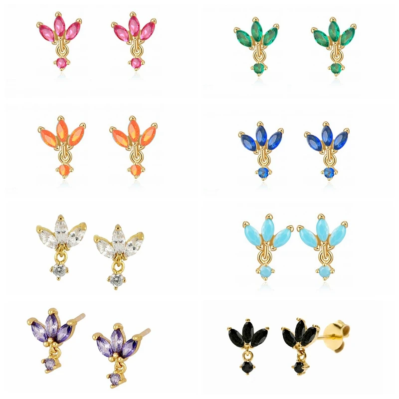 

Trend Sterling Silver Black /Purple /Green Zircon Stud Earrings for Women Piercing Earring Jewelry Pendientes Gift