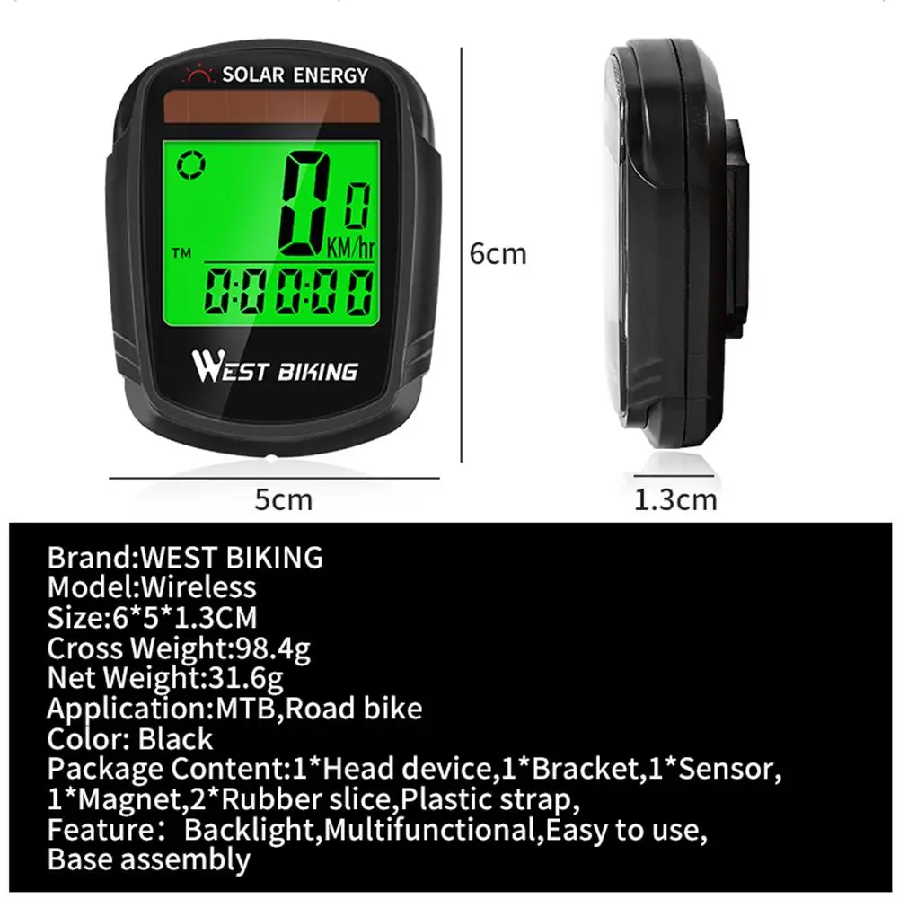 

West Biking Solar Energy Bicycle Computer Hit Color Wireless Bicycle Computer Backlight MTB Solar Energy Speedometer