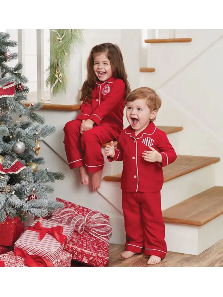 Pijamas navideños de algodón para niños y niñas, conjunto de 2 piezas con volantes, ropa para el hogar, suave y grueso